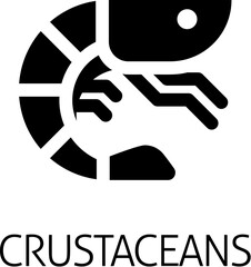 A prawn shrimp crustacean food stylised icon. Possibly an icon for the allergen or allergy or a seafood concept.