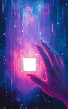 a hand touching at square buttom