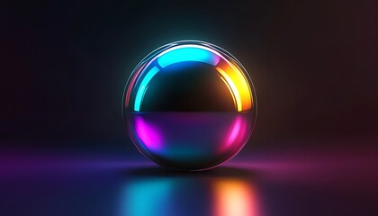 A sleek design showcasing a glowing orb with shifting vibrant hues