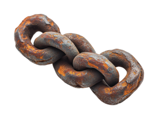 Rusty chain link, showcasing texture and history in metal art isolated on transparent background