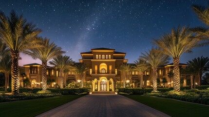 Fototapeta premium Magnificent Mansion under Starry Night