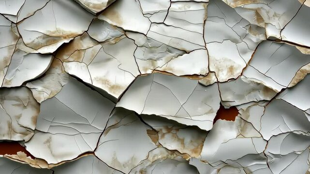 A close look reveals the intricate patterns of peeling paint on aged walls, showcasing nature's artistry and time's passage in a quiet, forsaken space.