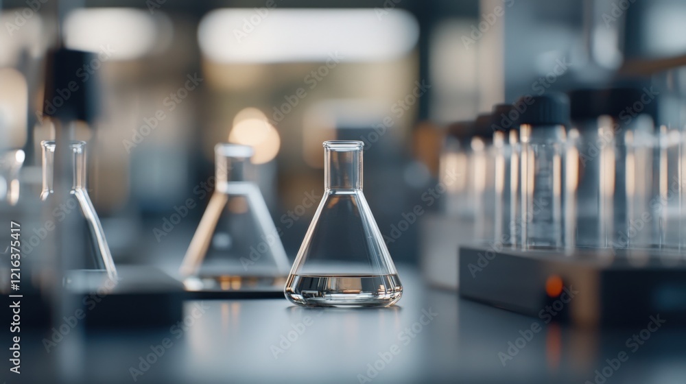 Poster laboratory scene with glassware and equipment showcasing scientific inquiry and research in modern l