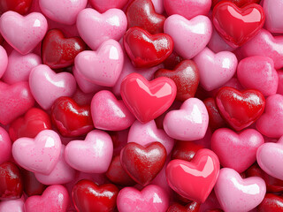 Obraz premium Assorted hearts on pink background. Glossy Pink Hearth Pattern Background