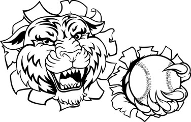 A tiger animal baseball or softball sports team cartoon mascot