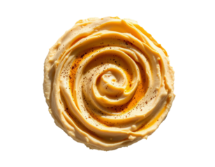 Delicious swirl of homemade hummus with olive oil and sprinkled paprika