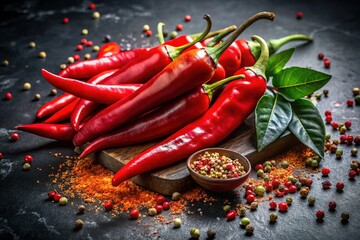 Spicy Chili Peppers on Dark Background