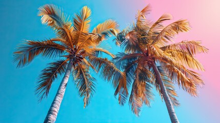 a couple of palm trees that are next to each other with the sky nature background