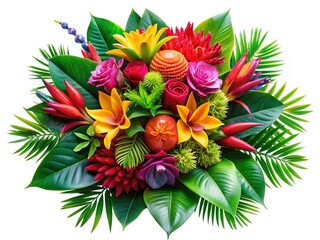 Tropical Floral Bouquet Aerial Composition - Bright Colors, Sharp Focus