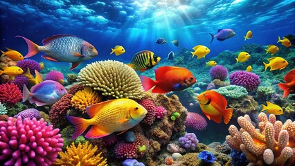 Naklejka premium Tropical Reef Fish - Underwater Scene, Brilliant Colors