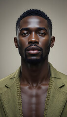 Obraz premium Confident Black Male Portrait: Technology-Created Digital Art