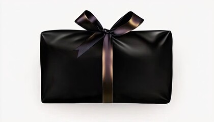Elegant black gift box with a satin ribbon, placed on a clean white background, ideal for celebrations or occasions