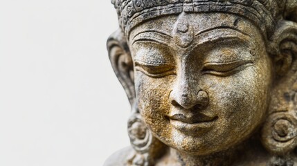Obraz premium A serene stone statue exuding tranquility and wisdom. Its intricate carvings tell a story of devotion and artistry. Perfect for spiritual and artistic collections. Generative AI