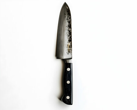 recommend clip art: A classic black chef's knife with a sharp blade, isolated on a clean white background