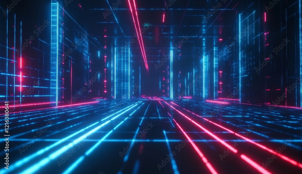 Aufkleber abstract digital city with glowing lines and data streams.