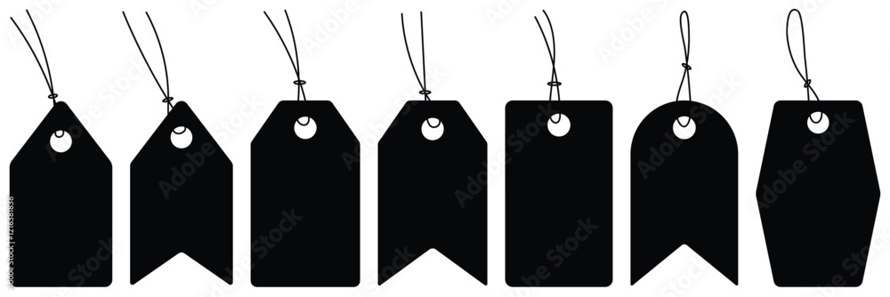 Poster set of blank black price tag isolated. vector illustration. collection. set empty price tags in diff