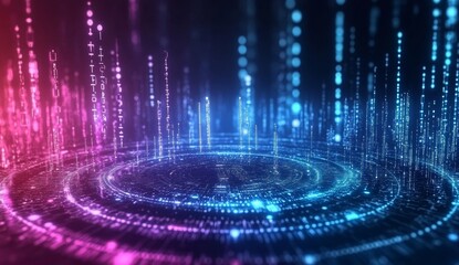 Abstract digital data streams converge in a vibrant circular pattern.