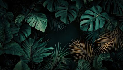 Evocative tropical plants in deep colors for a vibrant, mysterious feel.