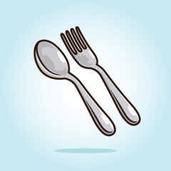 metal steel spoon and fork. kitchen set vector icon cartoon illustration clip art