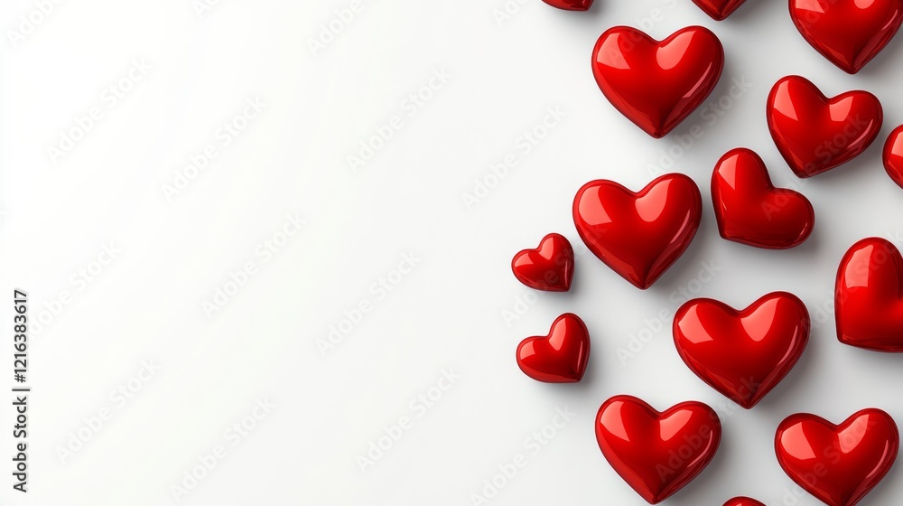 Poster white background with a row of red hearts. the hearts are arranged in a way that they are overlappin
