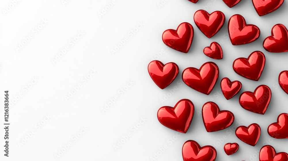 Poster white background with a red heart pattern. the hearts are arranged in a way that they are overlappin