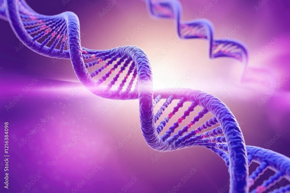Poster a 3d rendering of a dna double helix, showcasing its intricate structure and genetic code.