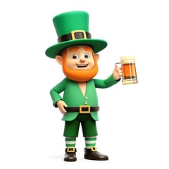 Smiling St Patrick's Day Leprechaun with a glass of beer