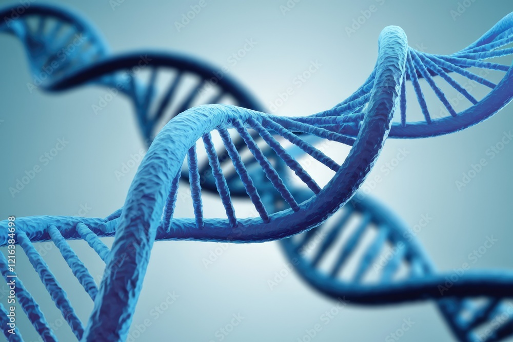 Poster a 3d rendering of a dna double helix, showcasing its intricate structure and genetic code.