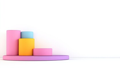 Colorful geometric shapes arranged in ascending order on a minimalistic background, ideal for design projects