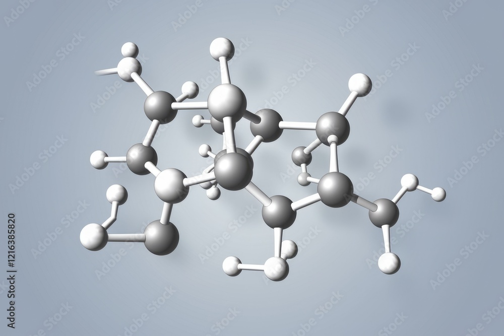 Poster a 3d model of a complex molecule, showcasing its intricate atomic structure and bonds.