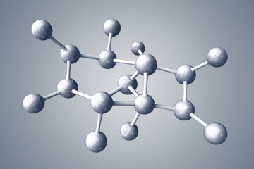 3D rendering of a complex molecule structure, illustrating atomic bonds and spatial arrangement.