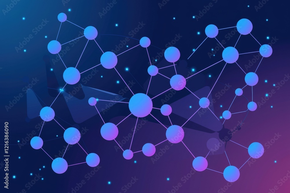 Aufkleber abstract network graphic with glowing nodes and connections on a dark background.