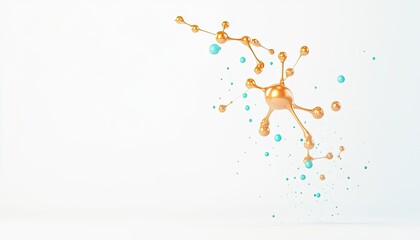 Abstract representation of molecular structures with orange and blue elements on a clean white background