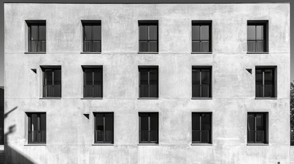 Fototapeta premium Monochrome Symmetry: Modern Apartment Building with Repeated Window Patterns
