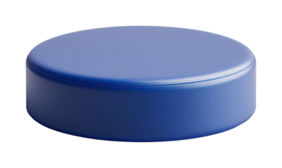 Round blue cushion sits elegantly on a wooden floor, adding a pop of color to the modern minimalist decor of the room isolated on transparent background