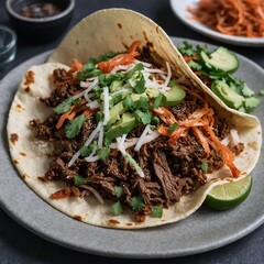 "A Korean-inspired taco with bulgogi beef and kimchi slaw."