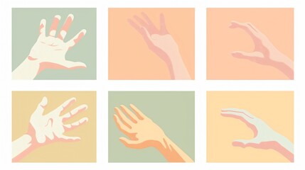 Fototapeta premium Six Hands Human Gestures Flat Vector Illustration