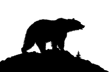 Bear Silhouette Standing on a Hill Against a White Background