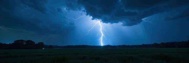 a stormy night with lightning illuminating the darkness, illuminated landscape, anxiety