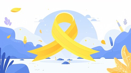 Bone Cancer Awareness Yellow Ribbon Flat Vector Illustration