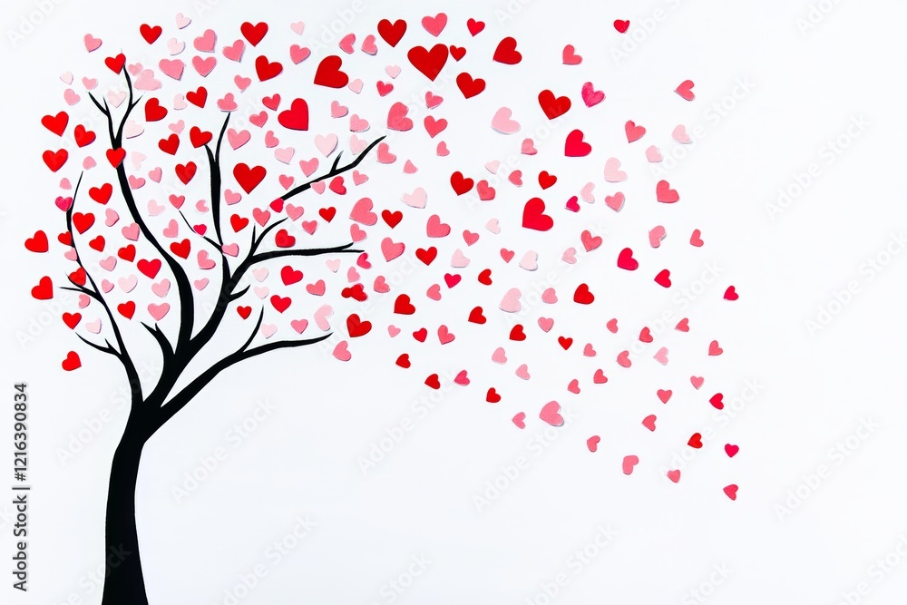 Poster tree with many hearts is depicted in the image. the tree is surrounded by a large number of hearts, 