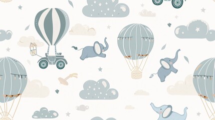 Adorable Baby Elephant Flying Seamless Pattern