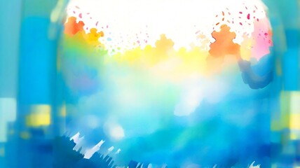 Abstract blue, white, yellow watercolor with stains. Close up of water color strokes painting on paper.