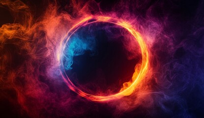 Fototapeta premium Glowing ring in colorful smoke.