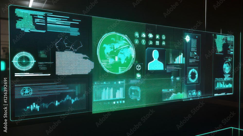 Poster futuristic tech interface: global data visualization