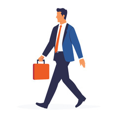 Flat Illustration of a Man Walking with a Briefcase in Urban Style