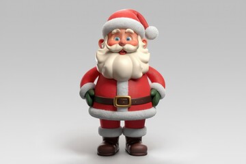 A cheerful 3D-rendered cartoon Santa Claus stands with hands on hips, ready for Christmas.
