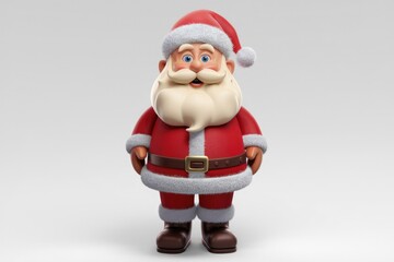A cheerful 3D-rendered Santa Claus stands against a light gray background, ready for Christmas.