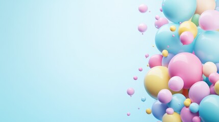 Pastel balloons float, light blue background, celebratory design, website banner