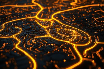 AI-Generated Glowing Data Pathways Interactive Touch Technology Visualization Explore the advanced data concept of illuminated networks, created through intuitive touch interactions Witness the